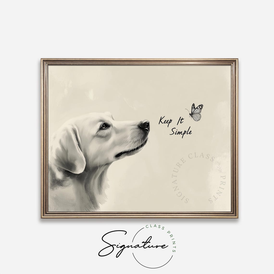 Keep It Simple White Dog Portrait With Butterfly Minimal Wall Art - Image 4