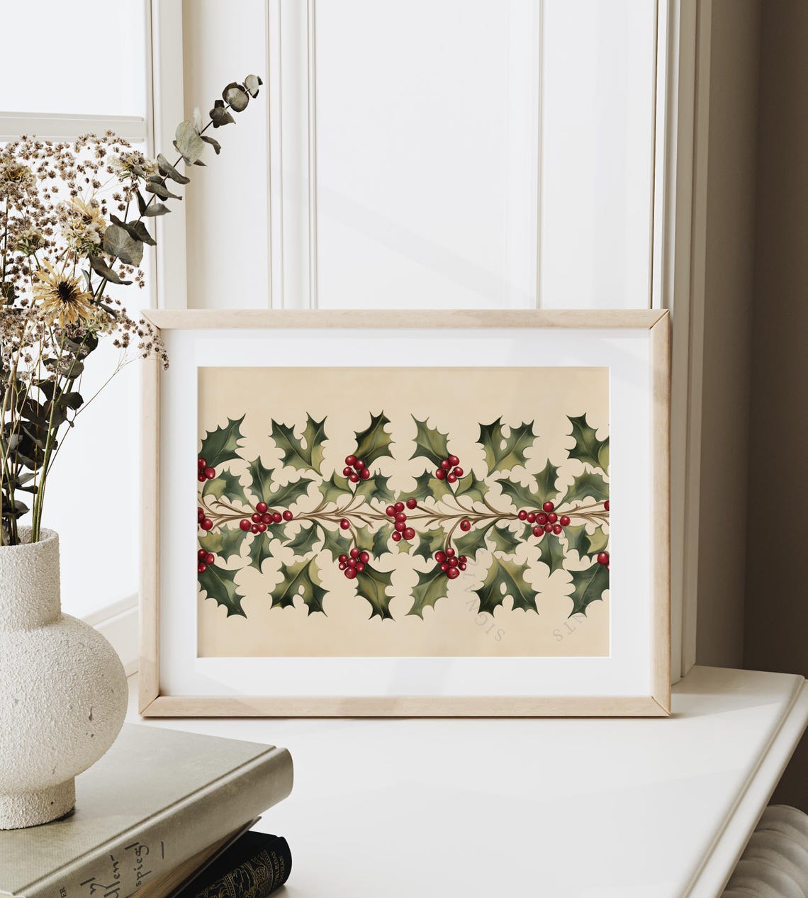 Elegant Holly Garland With Red Berries Botanical Christmas Poster - Image 6