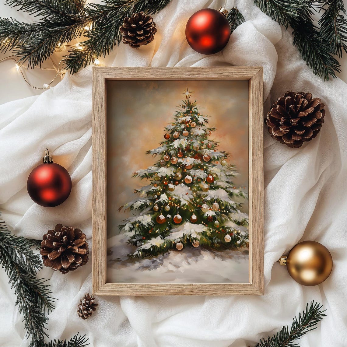 Christmas Tree With Golden Ornaments And Snowy Branches Poster - Image 4