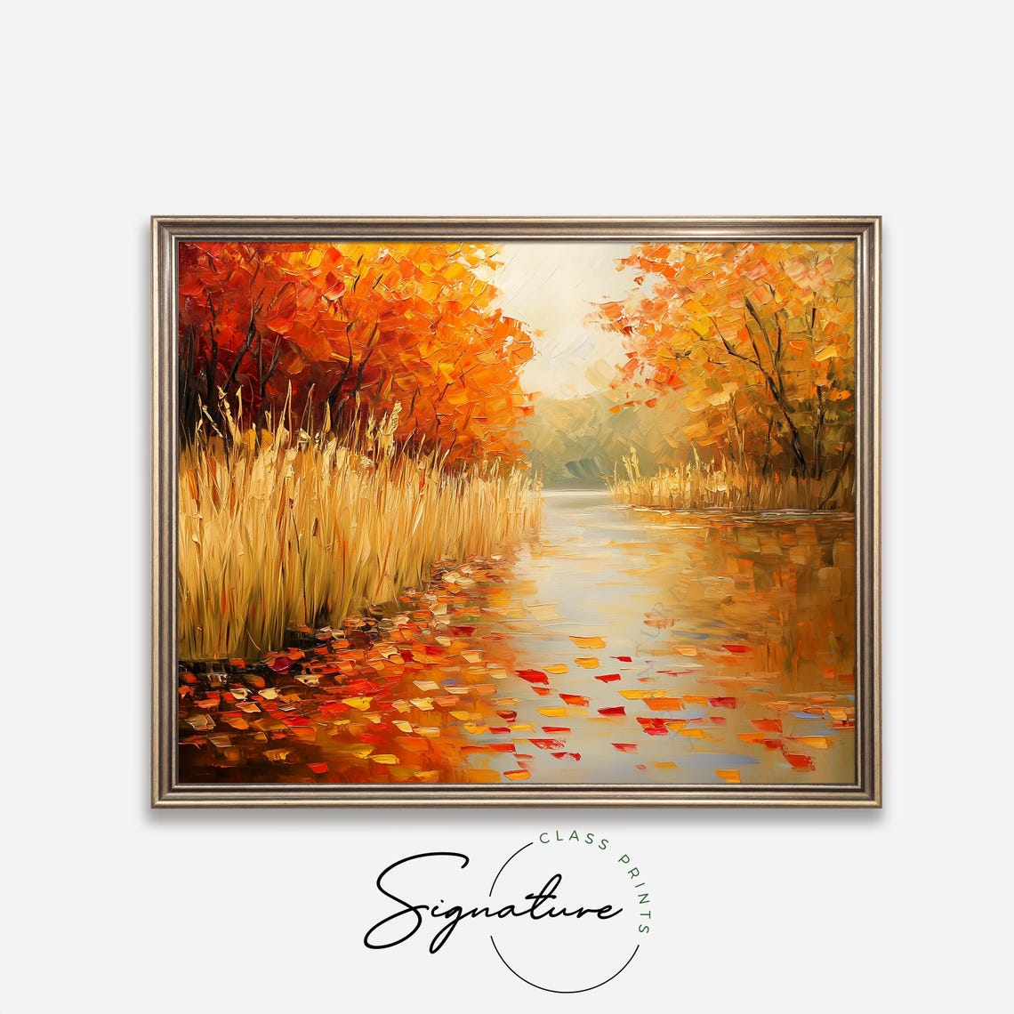 Golden Reed Marsh Reflecting Autumn Colors River Scene Poster - Image 4