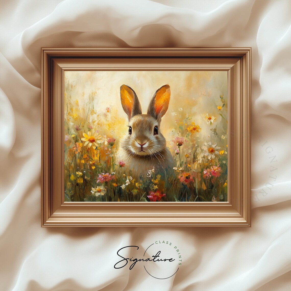 Rabbit Among Wildflowers Art Print, Cottagecore Rustic