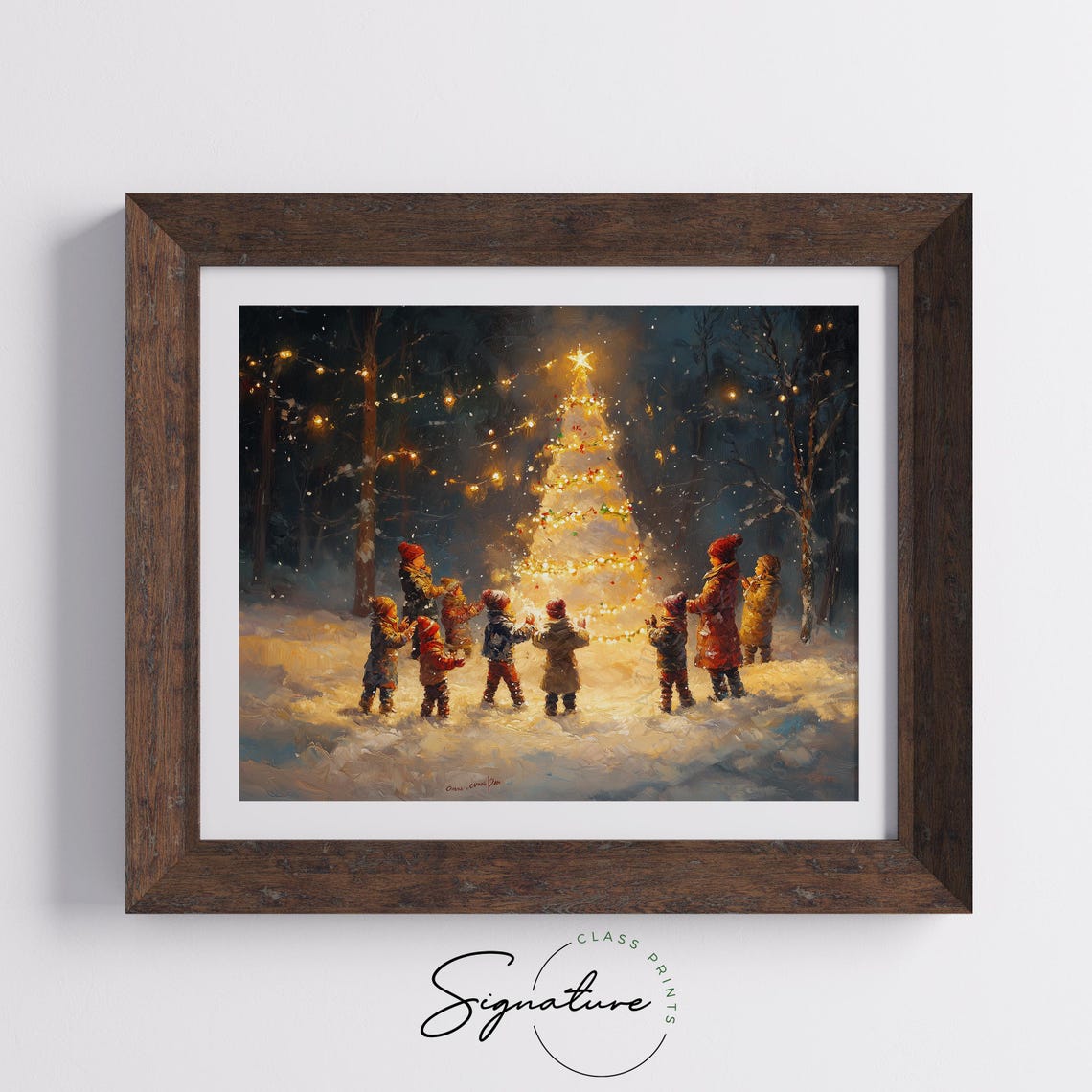 Children Gathering Around A Lit Christmas Tree On A Snowy Night Poster - Image 5