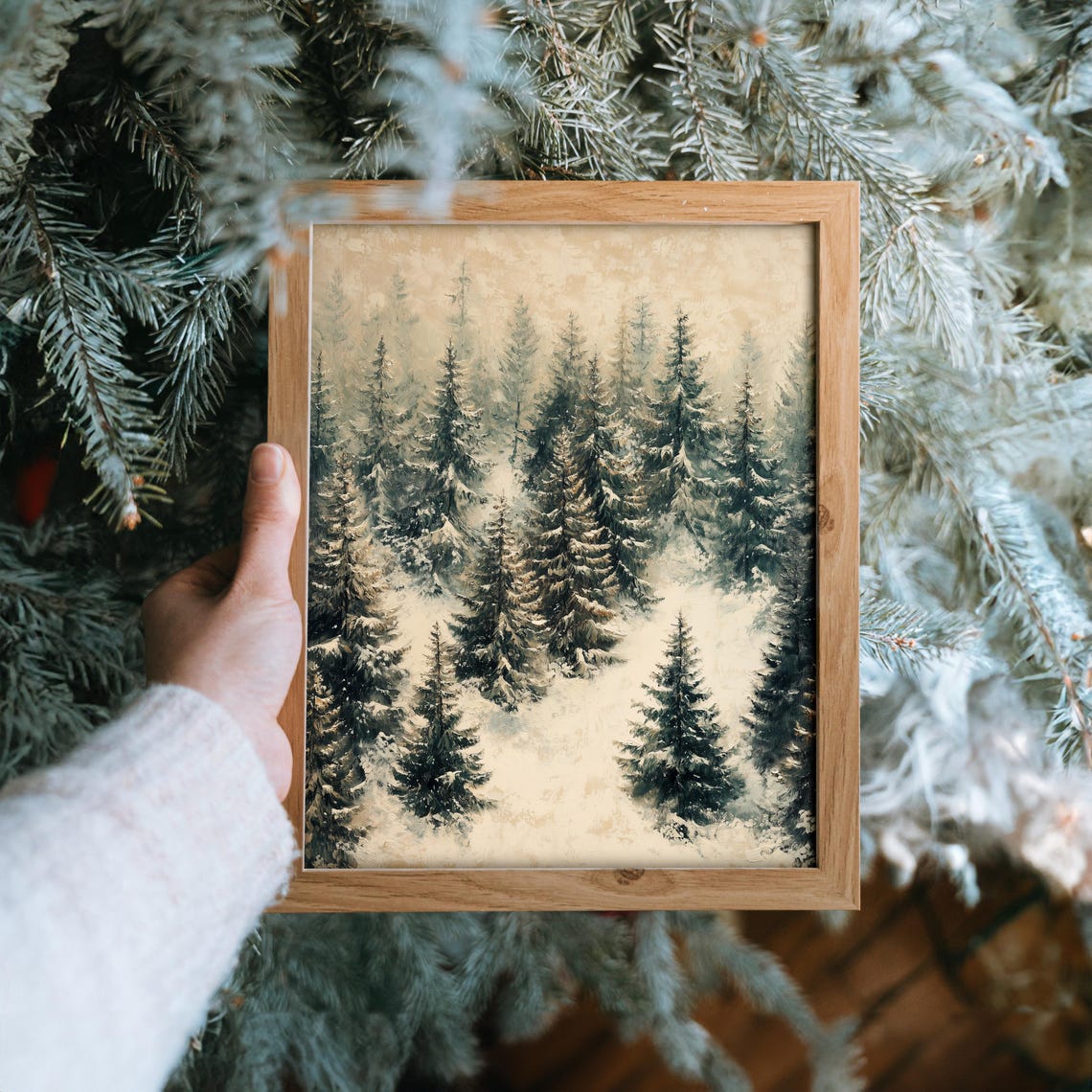 Tall Snowy Pines Framing a Sunlit Winter Valley Vista Poster - Image 6