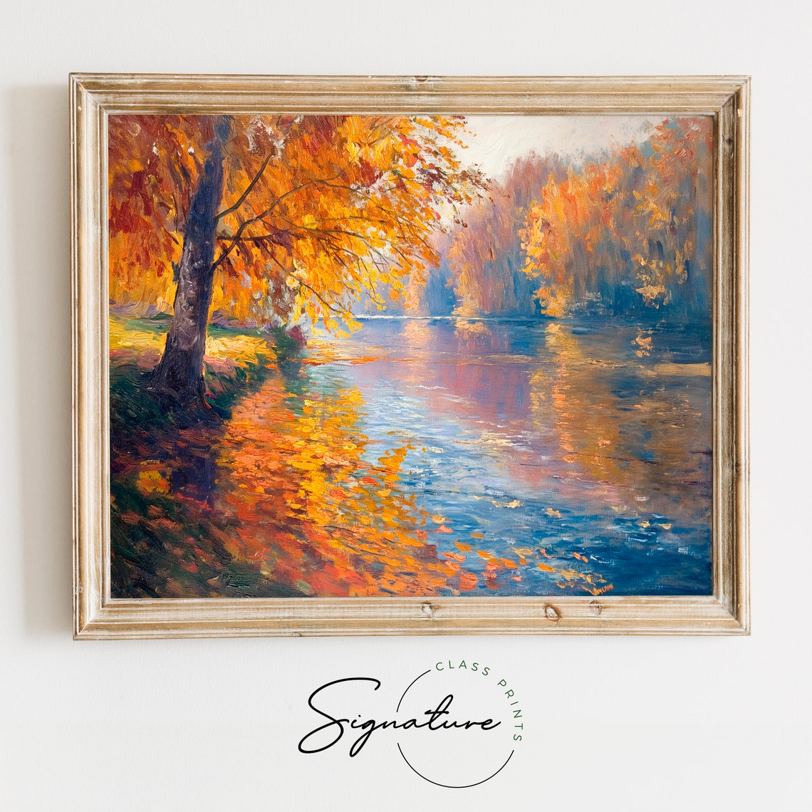 Autumn River With Golden Foliage Serene Fall Landscape Art Poster