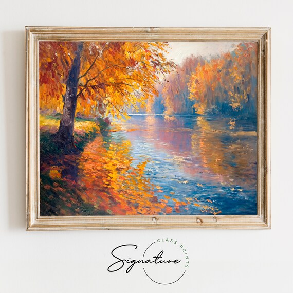 Autumn River With Golden Foliage Serene Fall Landscape Art Poster