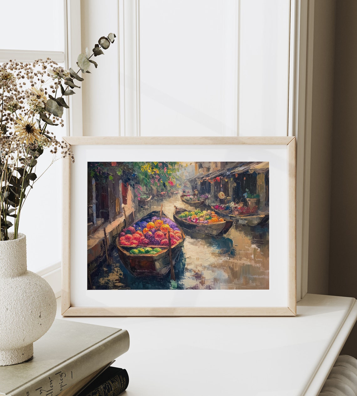 Floating Market Fruit Boats on a Canal Colorful Impressionist Poster - Image 6
