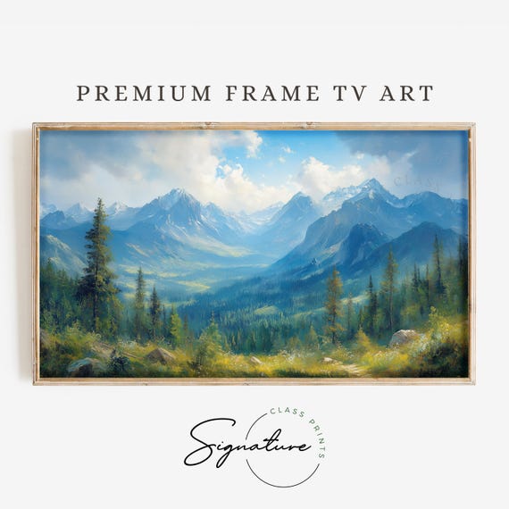 Mountain Forest Landscape Tv Art Nature Scene Frame Tv Art Lush Green Painting Rustic Wall Decor 3502