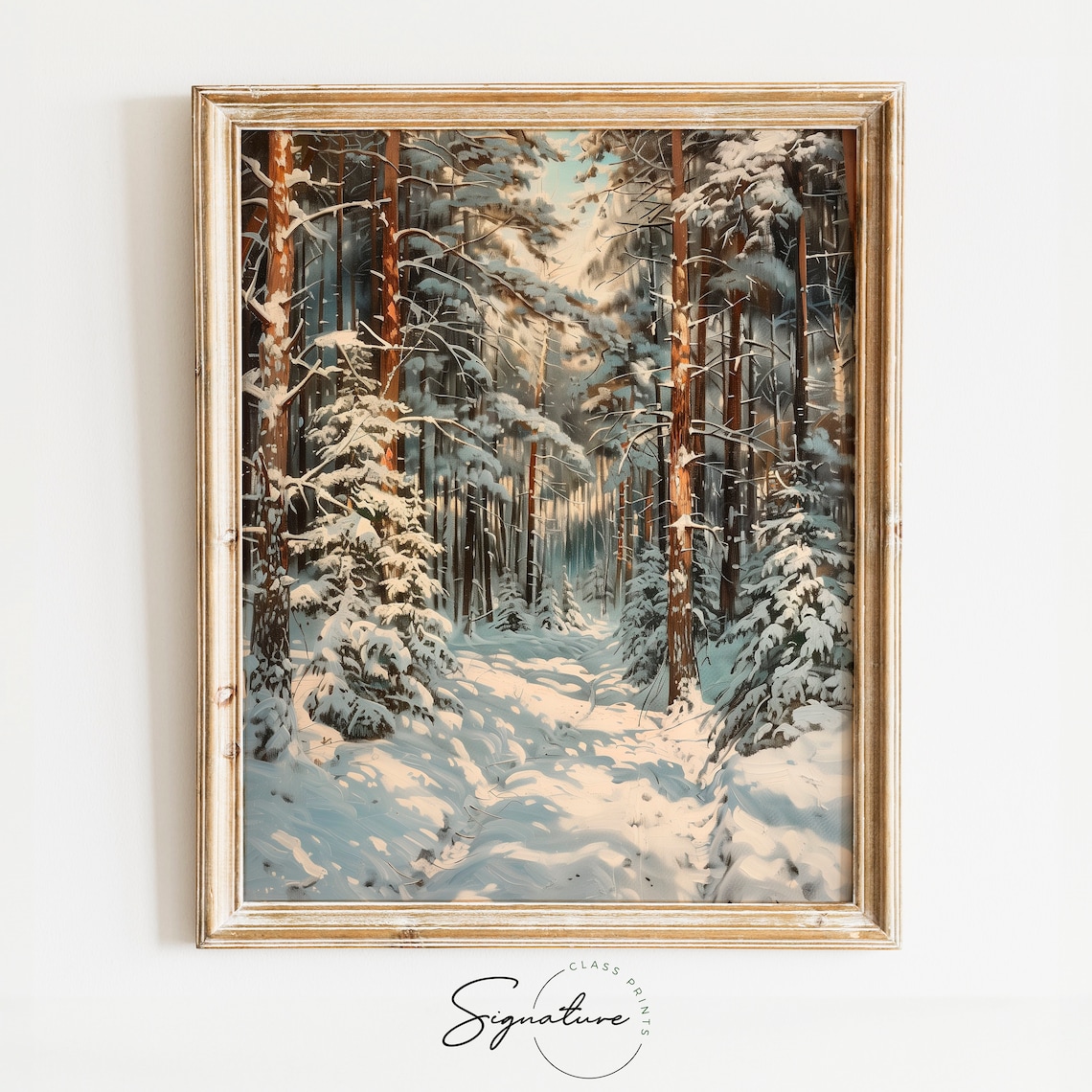 Pine Forest Painting, Winter Woodland Landscape Print