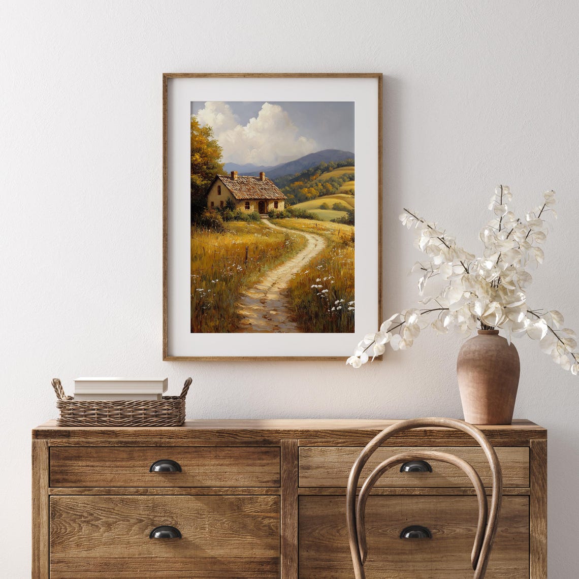 Rustic Stone Cottage Golden Meadow Wildflowers Rolling Hills Poster - Image 5