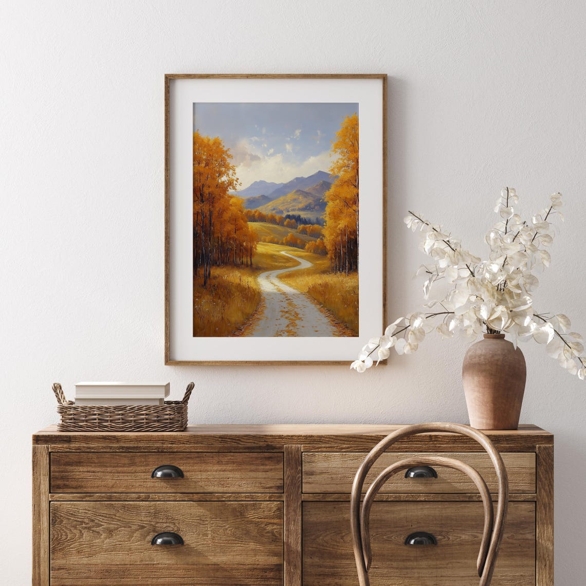 Golden Aspen Path Toward Sunny Mountain Valley Landscape Print - Image 5