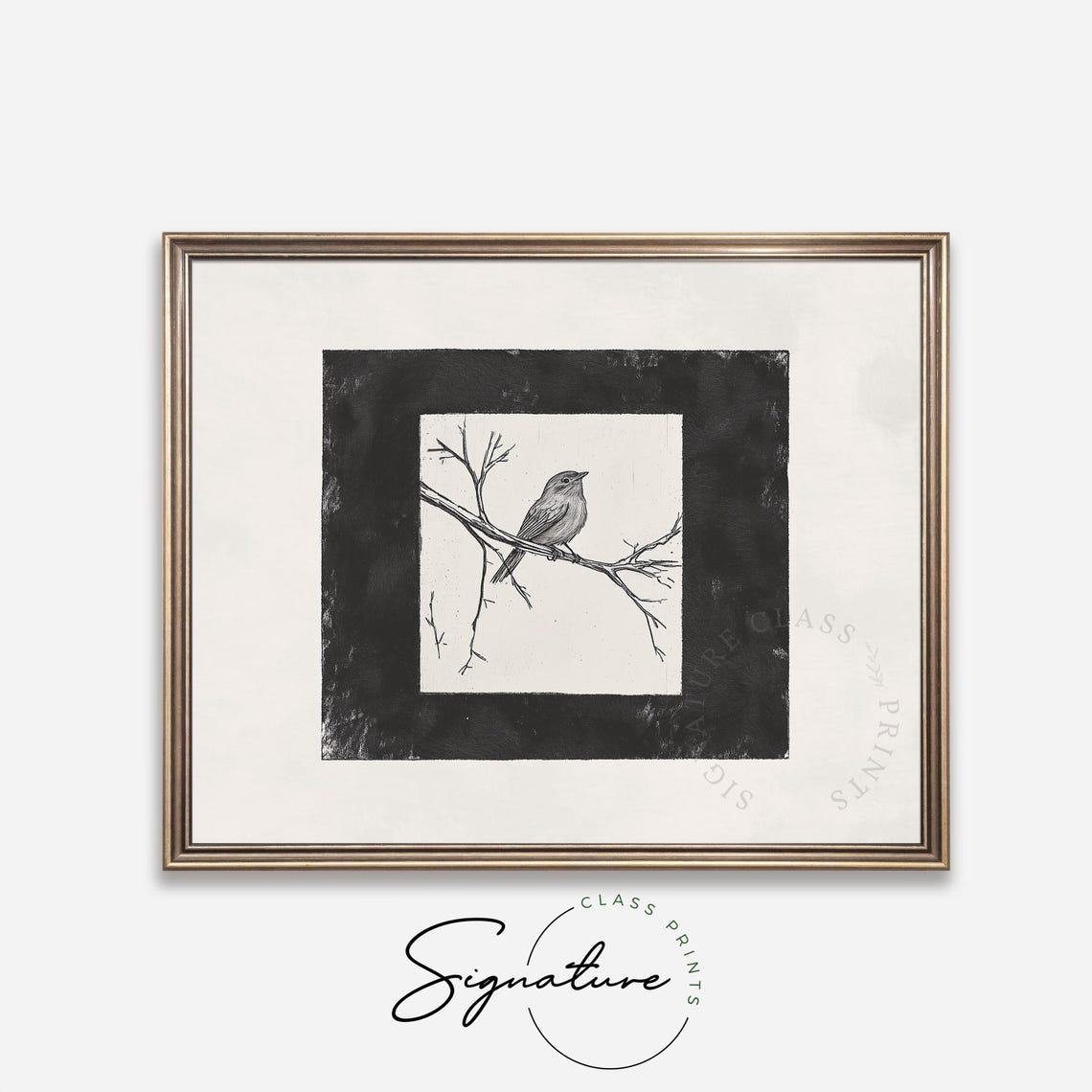 Songbird On Branch With Hand Painted Black Border Sketch Poster - Image 4