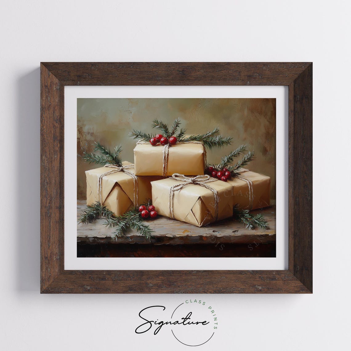Christmas Gifts Kraft Paper Wrapped Presents Holiday Painting Poster