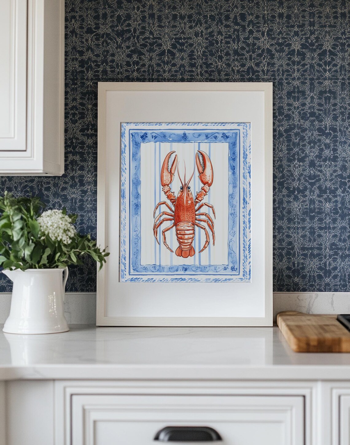 Red Lobster Watercolor Coastal Kitchen Nautical Decor Poster - Image 2