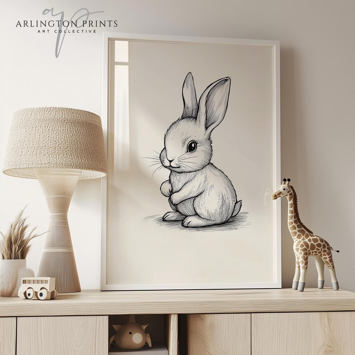 Vintage Bunny Sketch Cute Rabbit for Woodland Nursery Wall Art - Image 4