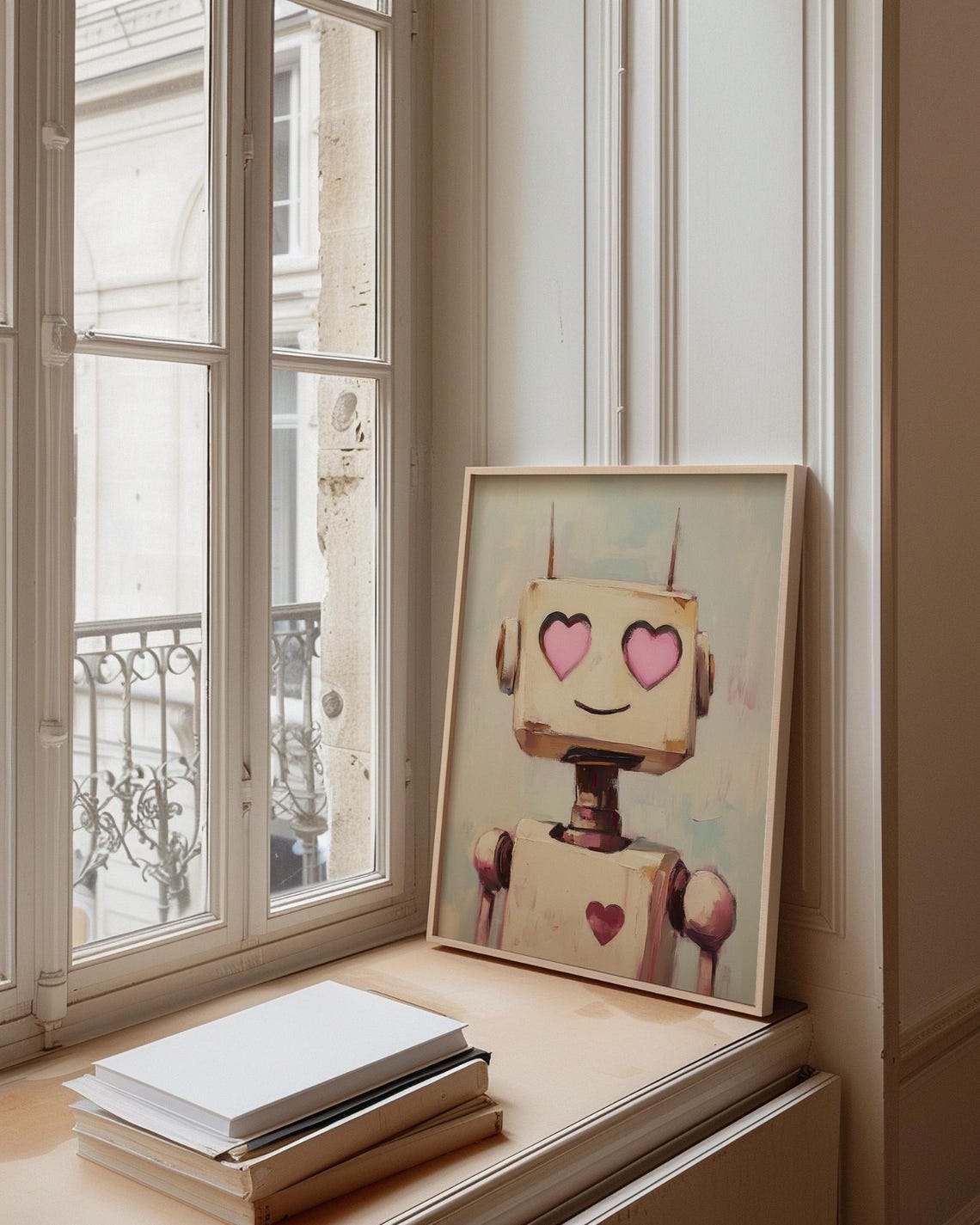 Adorable Robot With Pink Heart Eyes Valentine Nursery Wall Art - Image 2