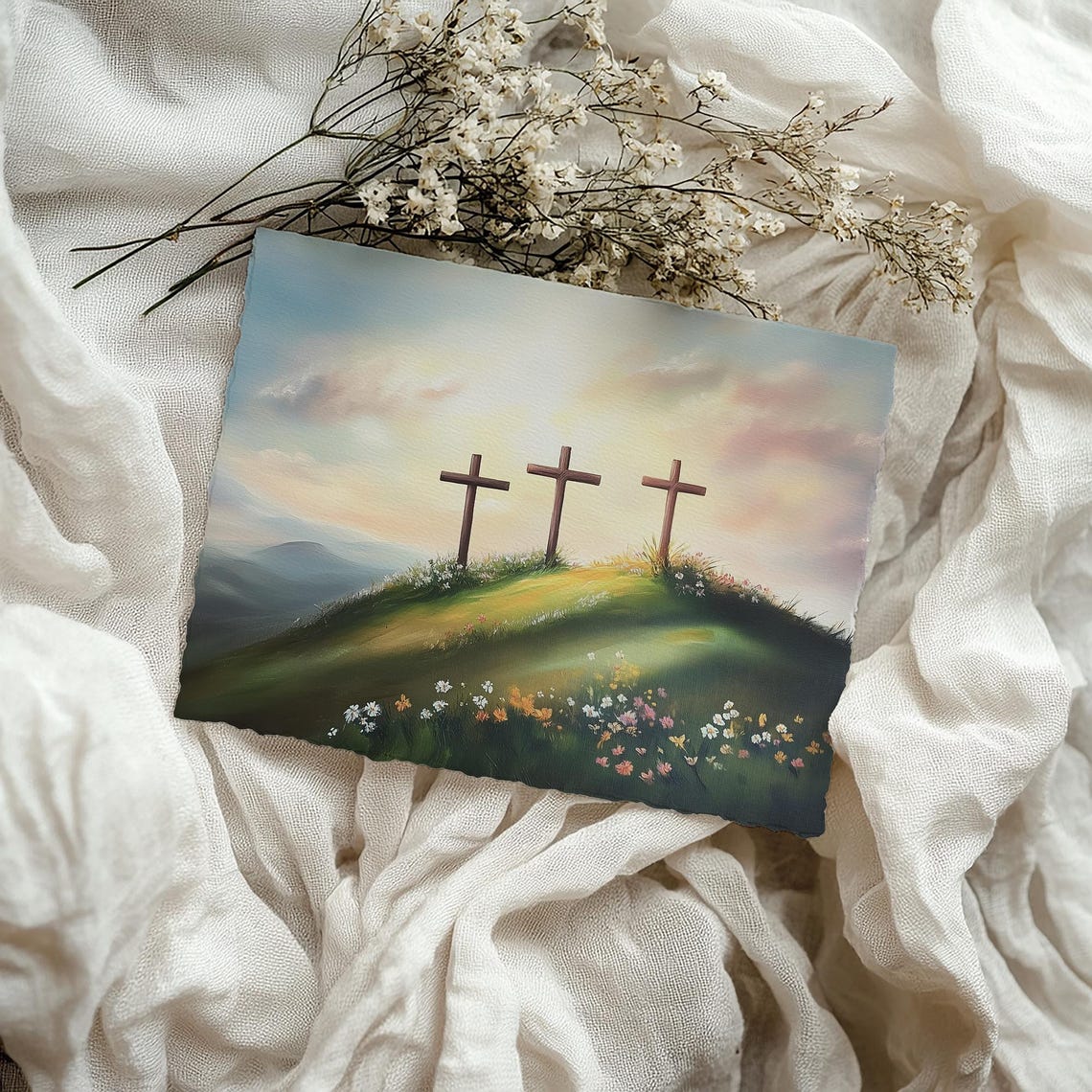 Three Crosses On Sunrise Hill Christian Easter Landscape Poster - Image 5
