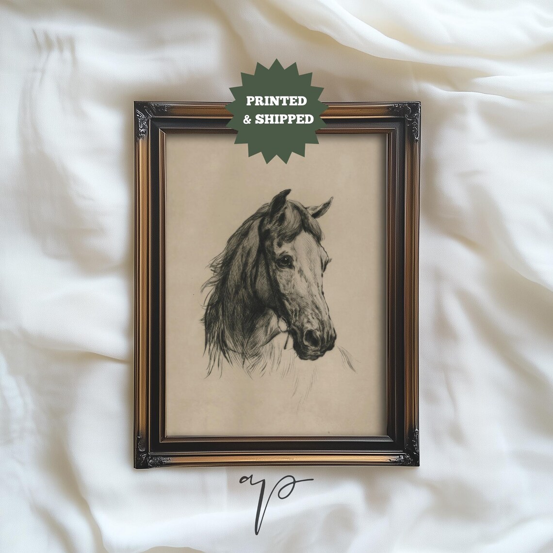 Horse Head Charcoal Sketch Equine Portrait Vintage Animal Print
