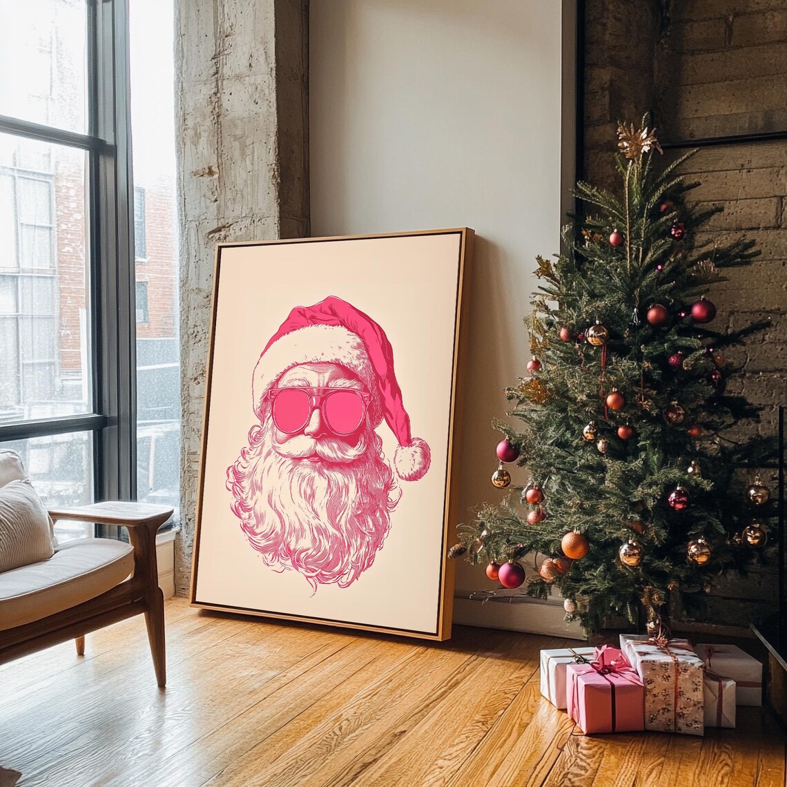 Trendy Pink Santa Claus Wall Art Santa Sunglasses Poster Girly Christmas Dorm Print Seasonal Holiday Decor Pink Christmas Art - Image 4