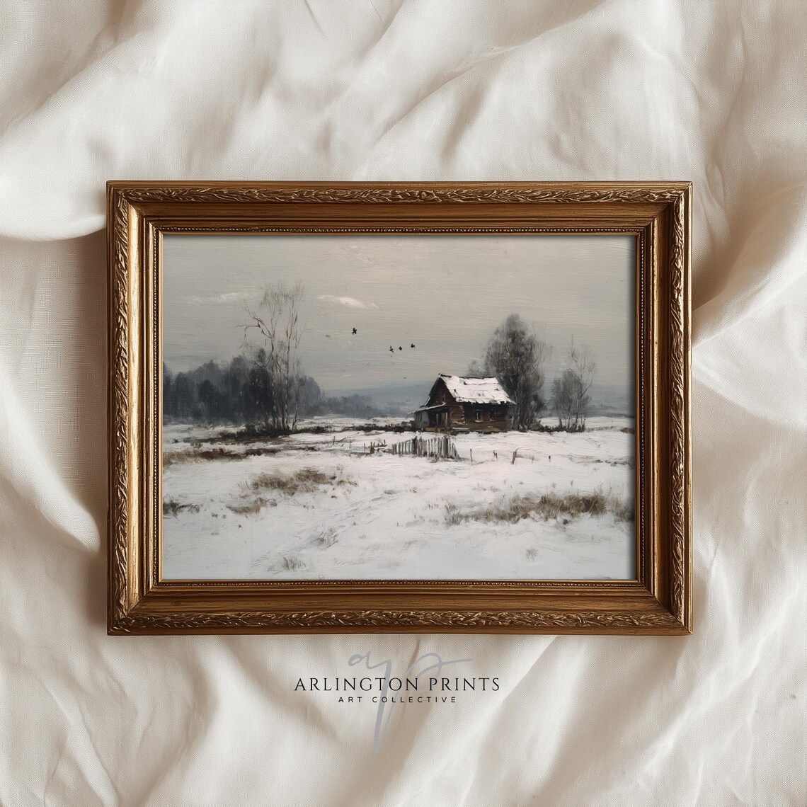 Old World Winter Cabin Snowy Farmhouse Moody Dark Landscape Poster