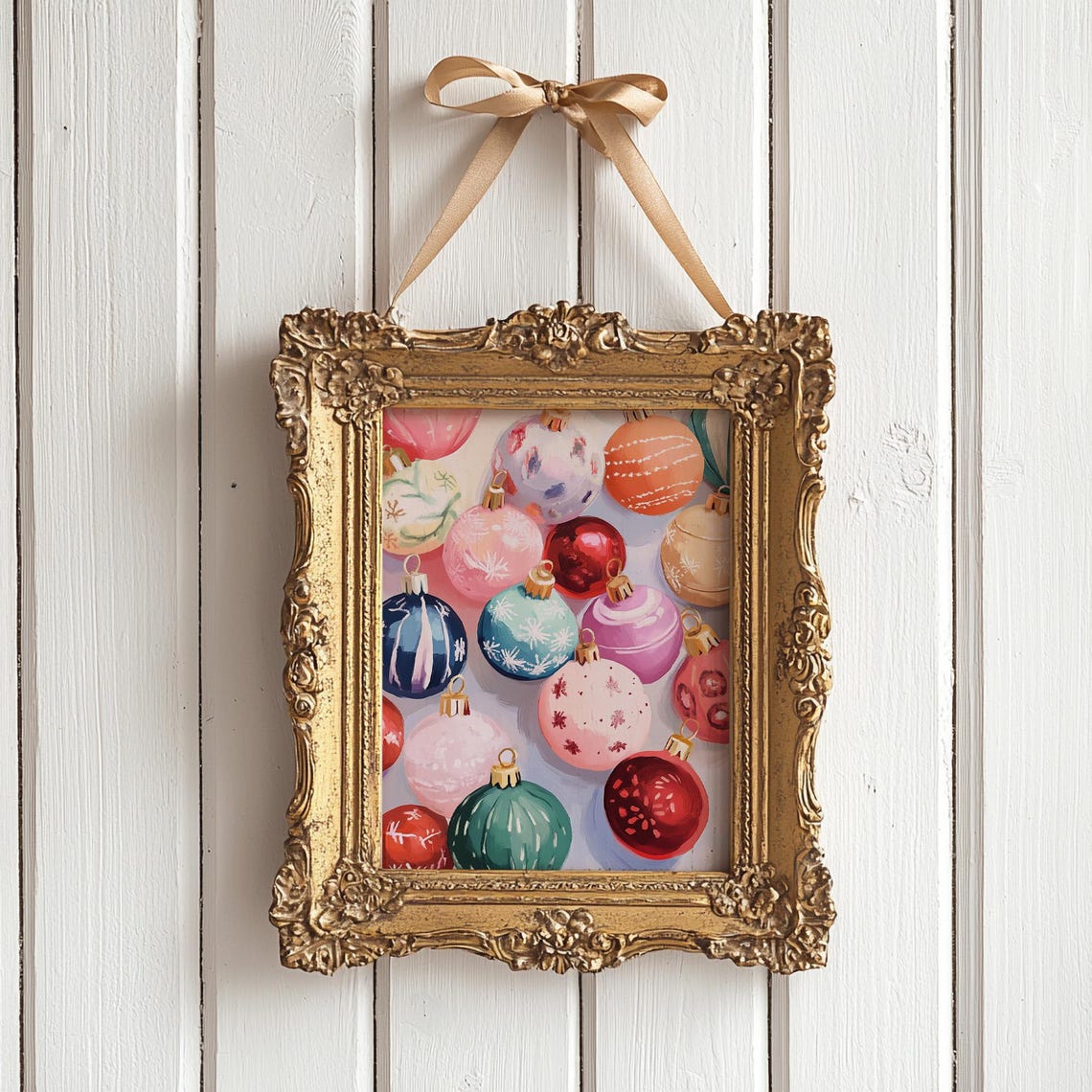 Colorful Painted Christmas Ornaments Pink Red Teal Preppy Style Poster - Image 3