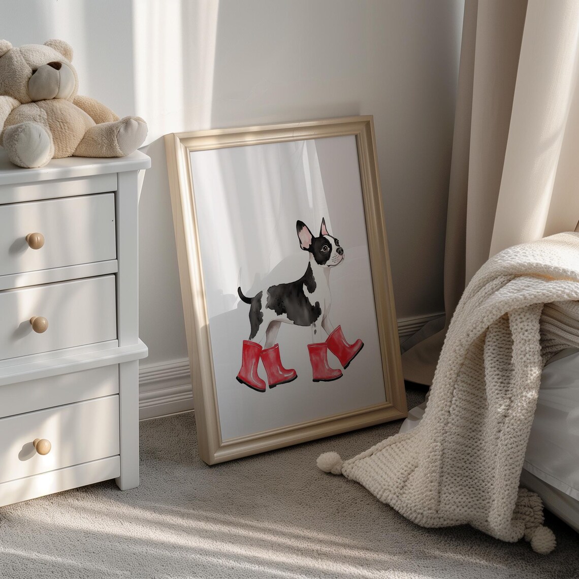 Dog in Red Rain Boots Cute Puppy Watercolor Nursery Art Poster - Image 2