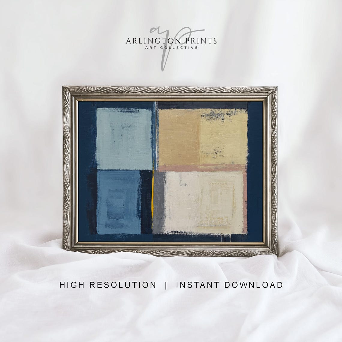 Abstract Geometric Wall Art Neutral Modern Print Blue Beige Minimalist Painting Sc70