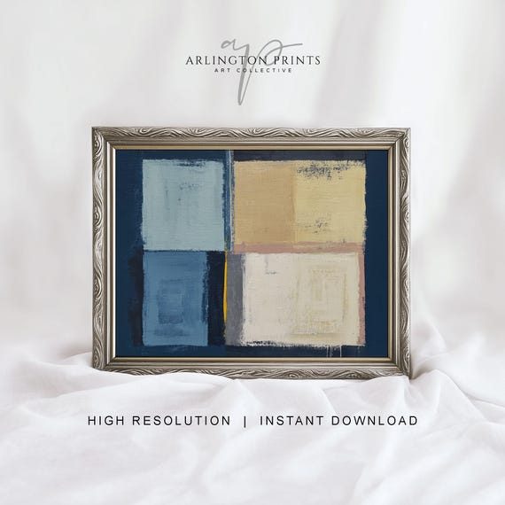 Abstract Geometric Wall Art Neutral Modern Print Blue Beige Minimalist Painting Sc70