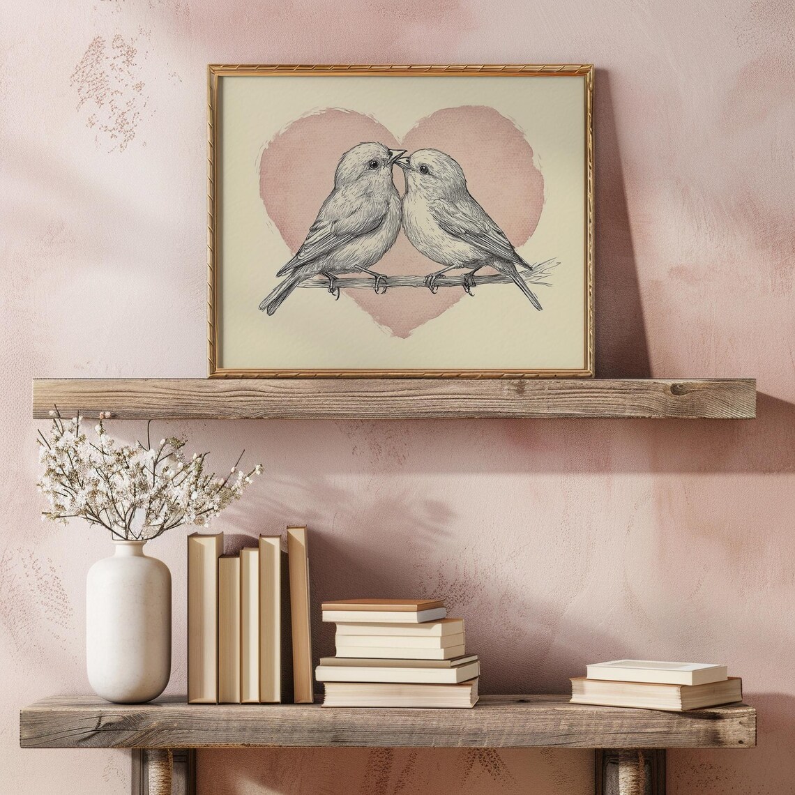 Cute Pink Heart Love Birds Vintage Bird Print - Image 4