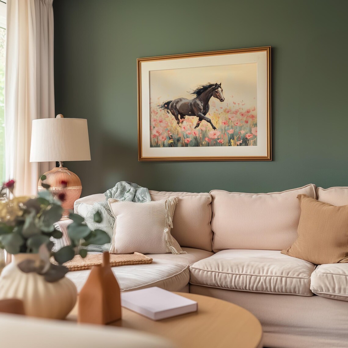 Black Horse Wildflower Meadow Western Art Print - Image 4