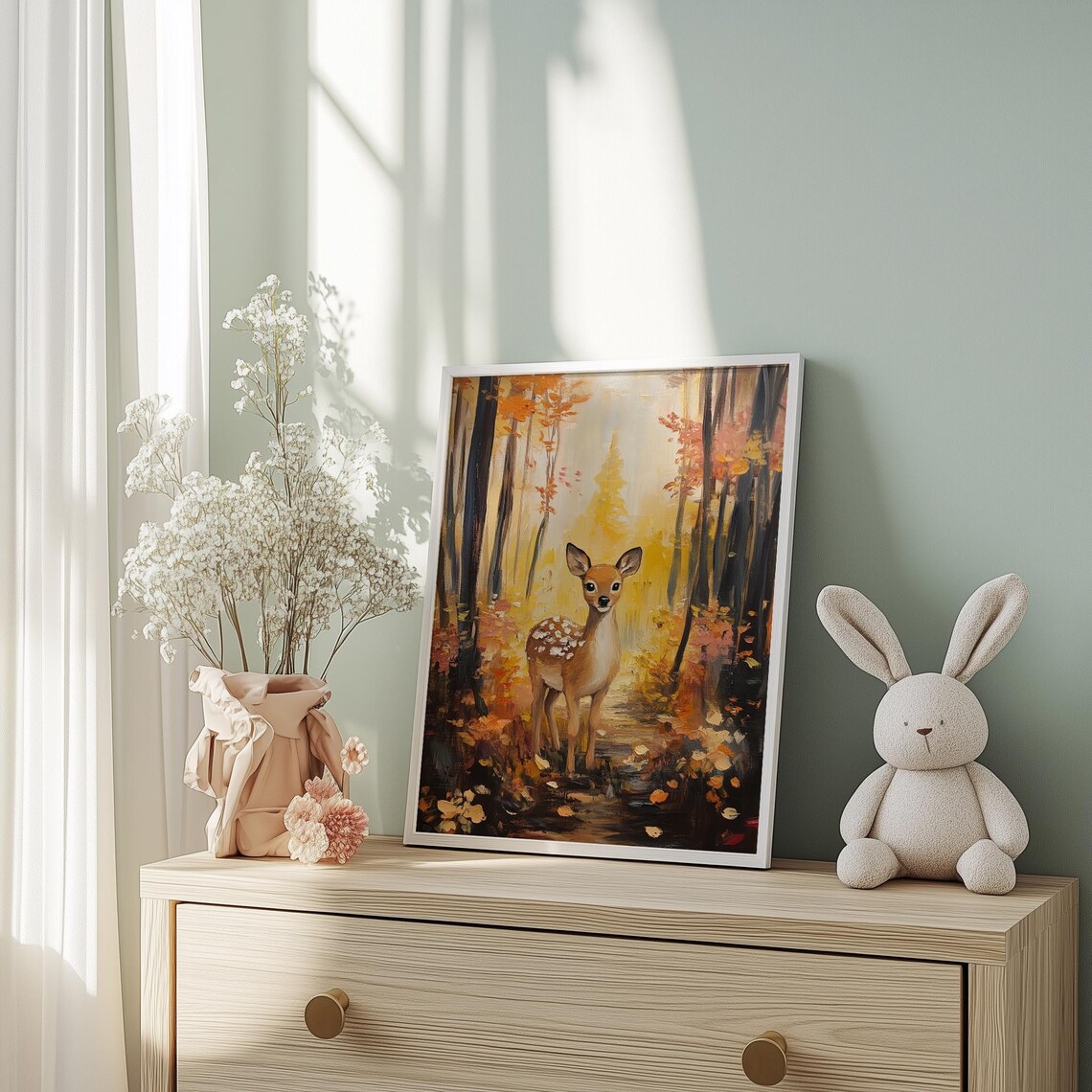 Baby Fawn Autumn Forest Golden Woodland Deer Nursery Art Poster - Image 2