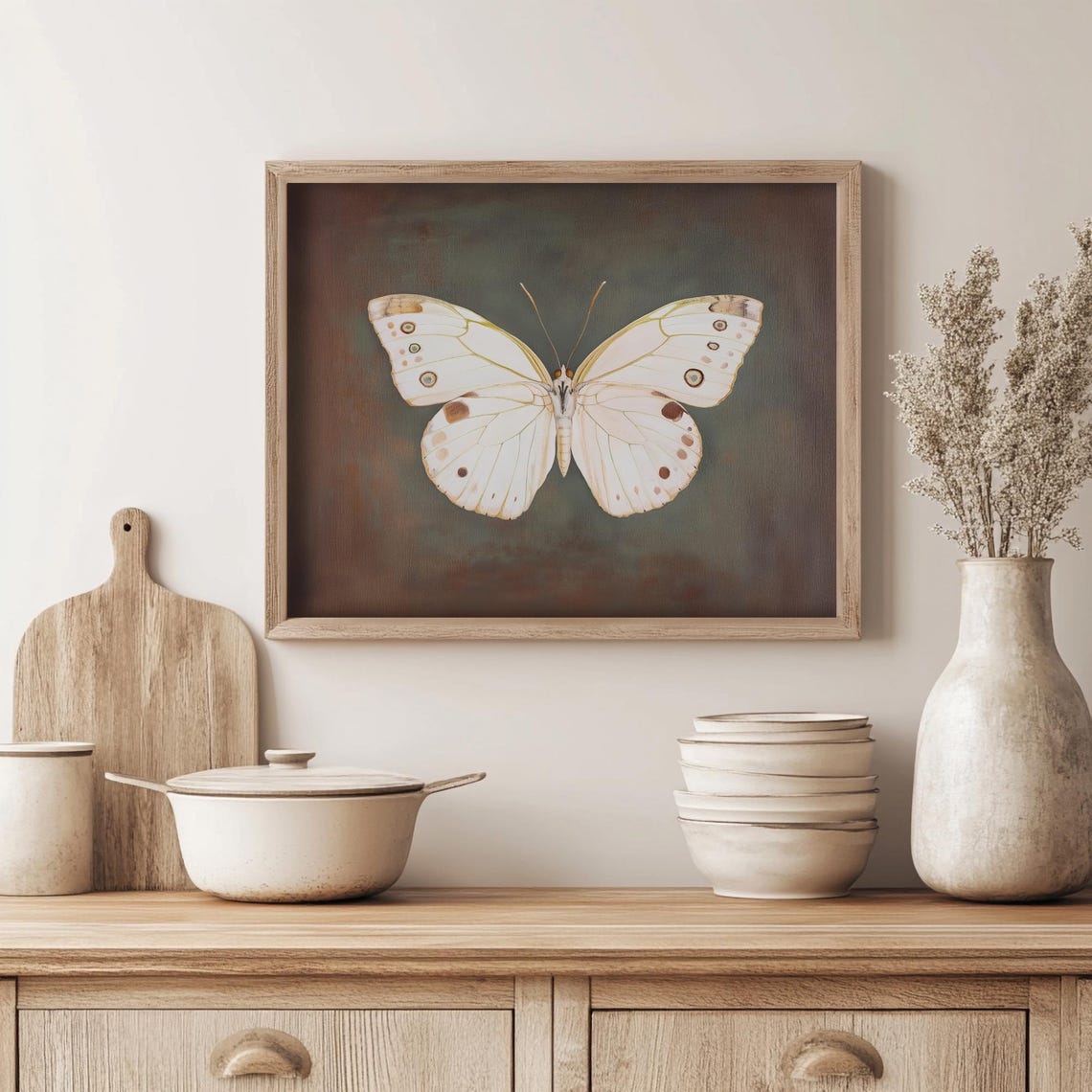 White Butterfly Dark Vintage Botanical Specimen Framed Art Print - Image 5