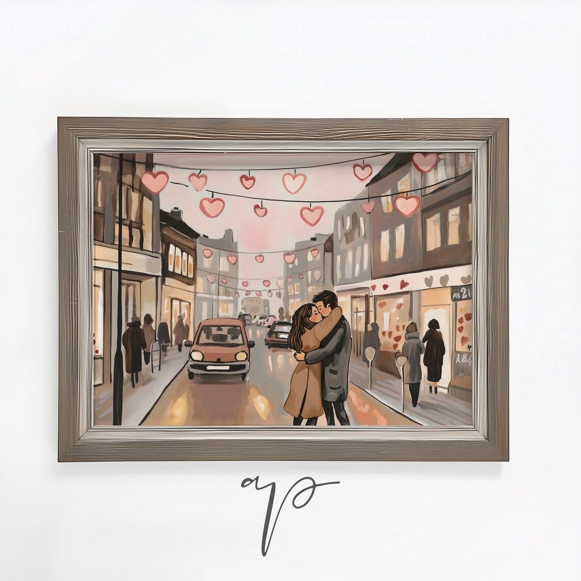 Romantic Couple Heart Lantern Street Kiss Valentine City Poster - Image 3