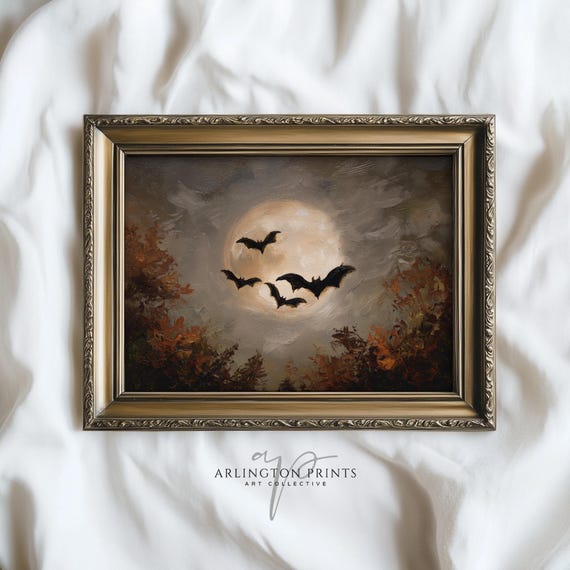 Spooky Halloween Bats Print, Vintage Gothic Decor
