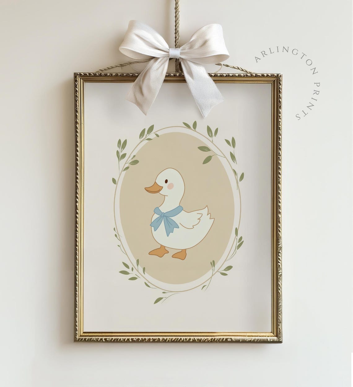 Sweet Baby Duck With Blue Bow Leafy Oval Vintage Nursery Poster - Image 4