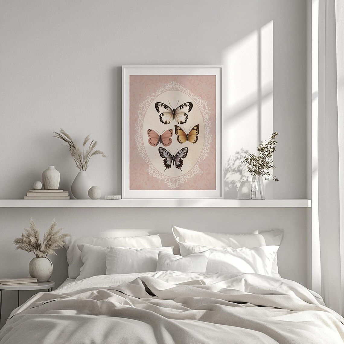 Four Vintage Butterflies Oval Lace Medallion Pink Nursery Art Poster - Image 2