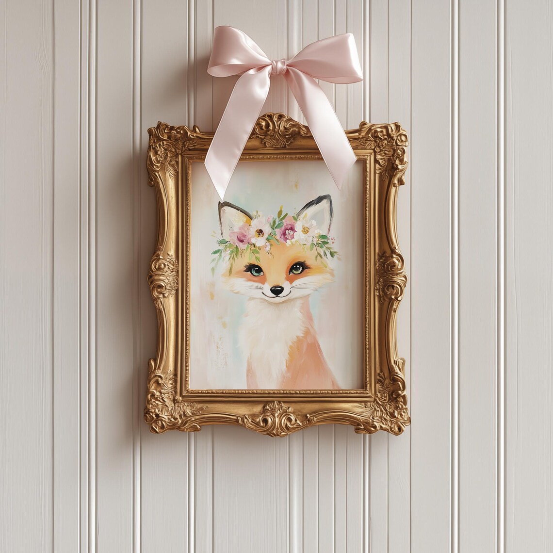 Baby Fox Flower Crown Watercolor Cute Woodland Nursery Print - Image 4