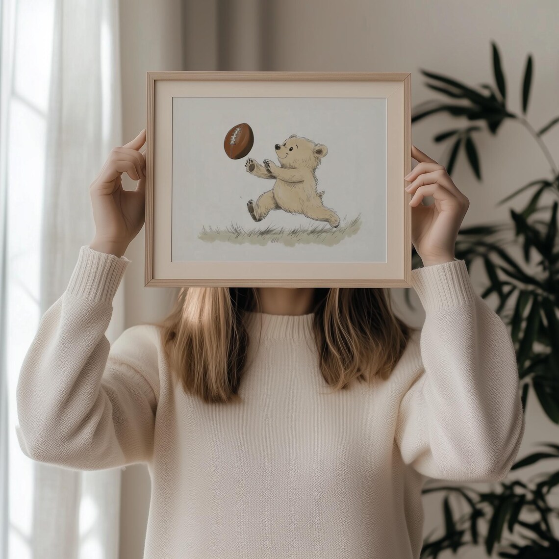 Baby Bear Football Cute Nursery Sports Animal Kids Room Art Poster - Image 3
