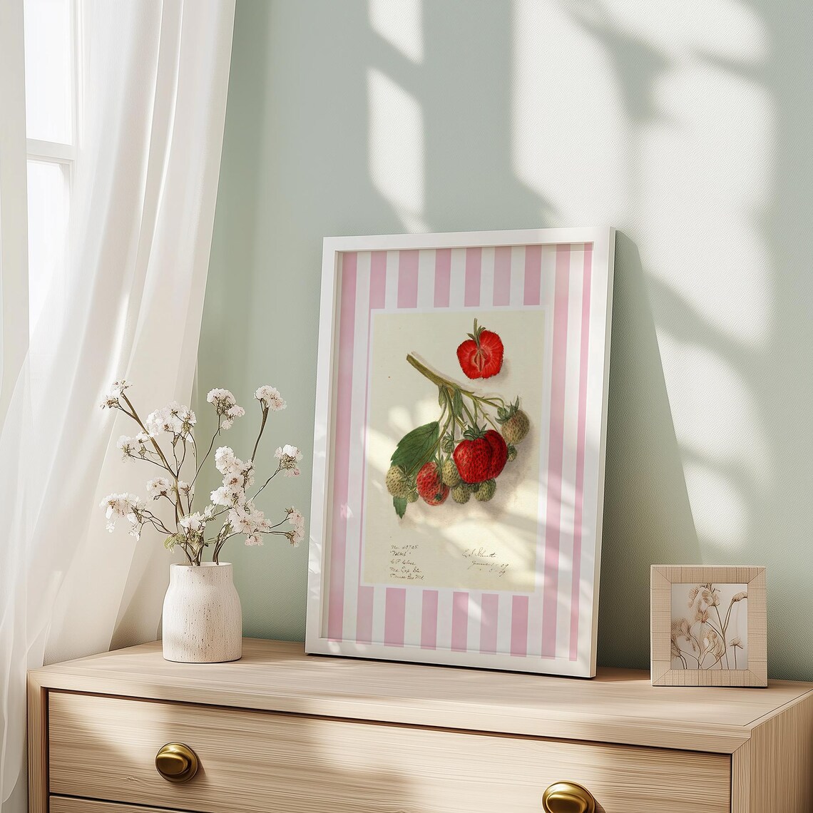 Pink Strawberries Fruit Print Kitchen Home Decor Modern Farmhouse Kitchen Print Vintage Fruit Still Life Print Ca22 - Image 3