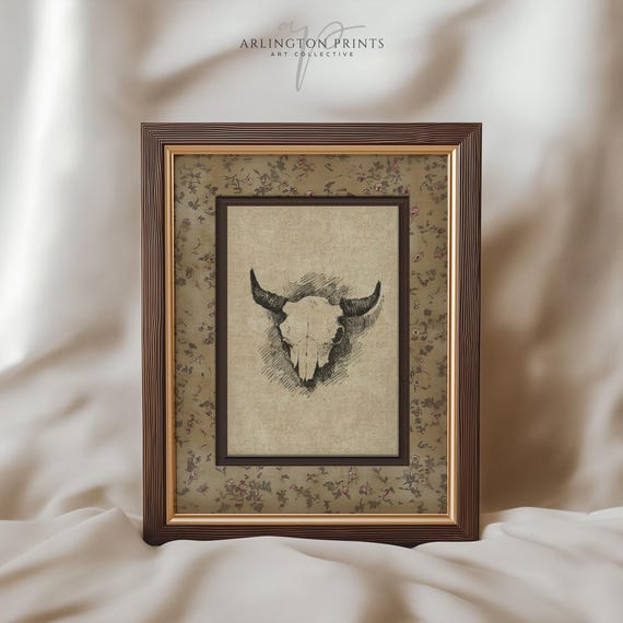 Boho Western Bull Skull, Rustic Farmhouse Decor