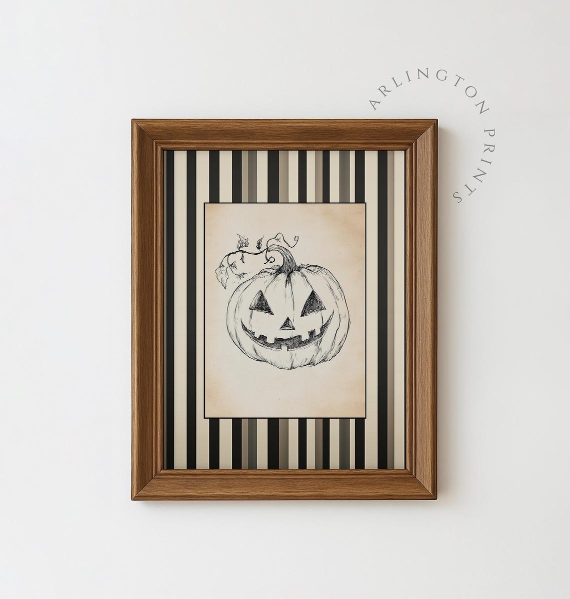 Vintage Jack O Lantern Sketch Halloween Striped Minimalist Fall Poster