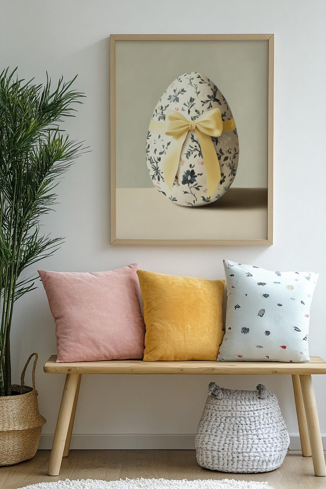 Floral Easter Egg Yellow Bow Botanical Spring Decor Art Print - Image 2