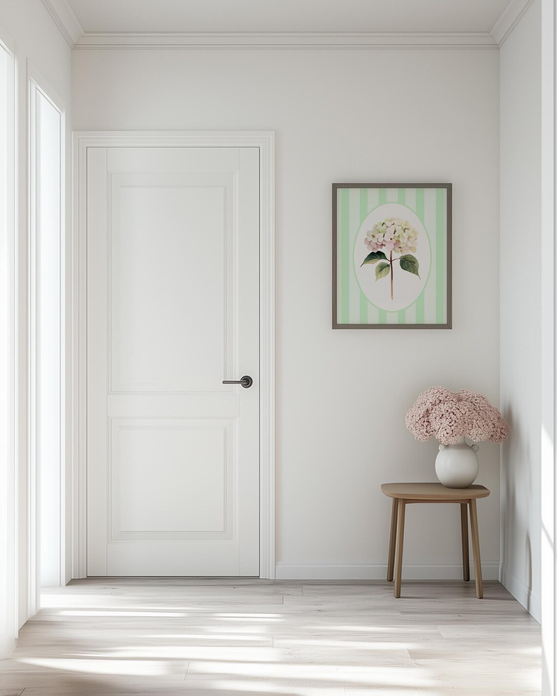 Mint Green Striped Hydrangea Bloom Vintage Botanical Decor Poster - Image 3