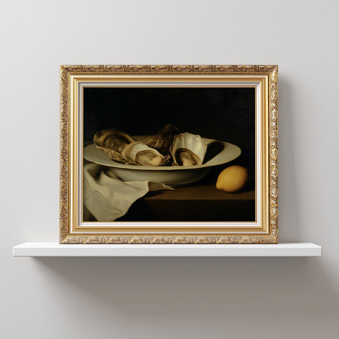 Vintage Moody Oysters Art Print, Kitchen Wall Art