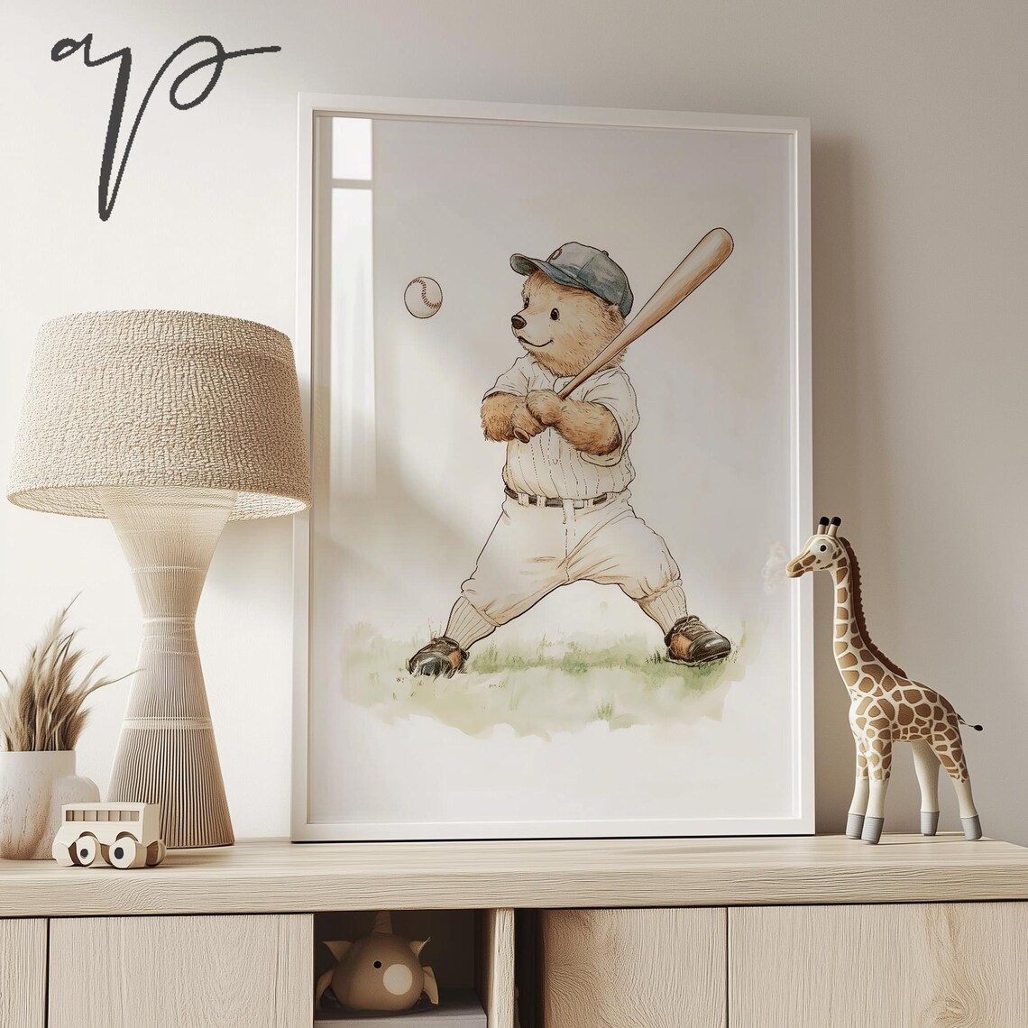 Teddy Bear Baseball Player Swinging Bat Vintage Sports Print - Image 4