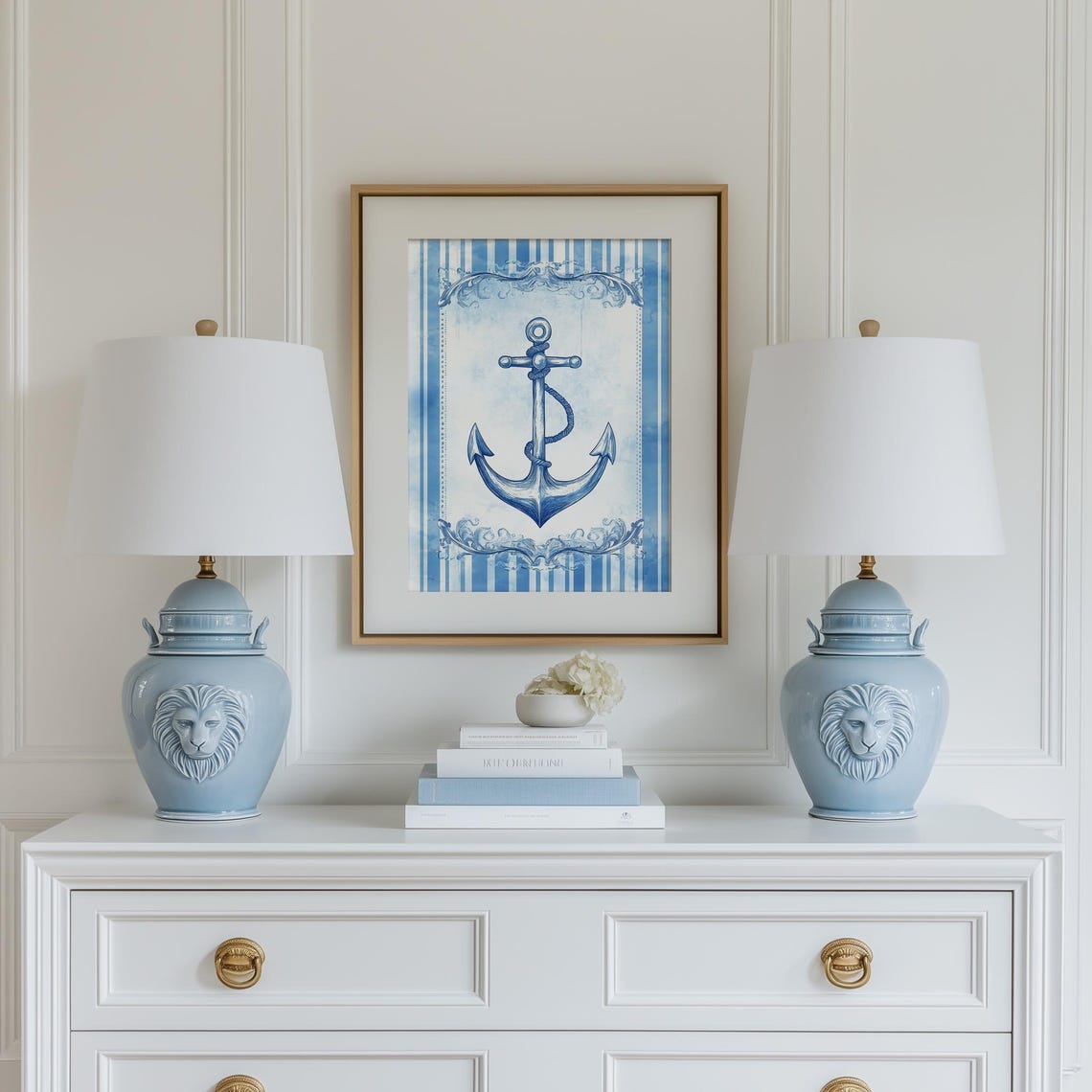 Classic Blue Anchor Rope Nautical Stripes Coastal Beach Poster - Image 2