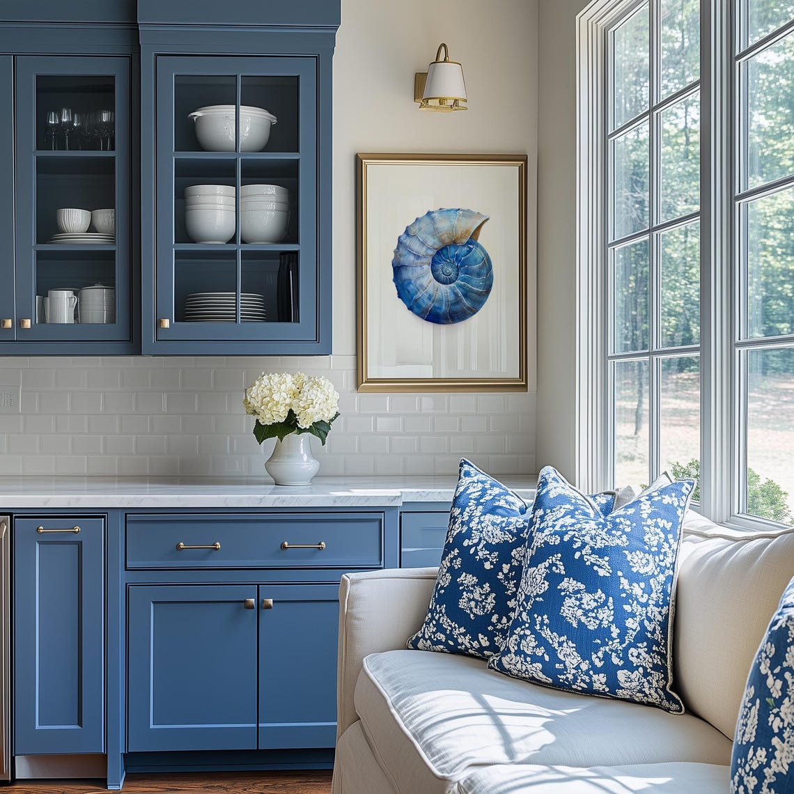 Blue Nautilus Shell Watercolor Beach Coastal Room Decor Poster - Image 4