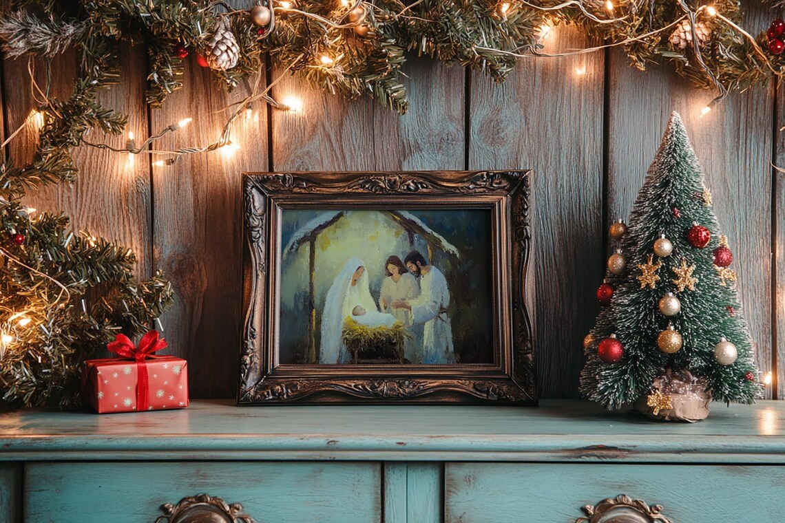 Nativity Scene Baby Jesus Manger Mary Joseph Oil Painting Poster - Image 3