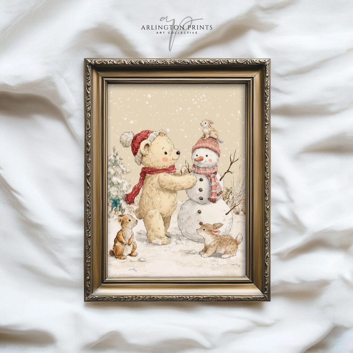 Christmas Teddy Bear Nursery Art Print, Cozy Kids Room