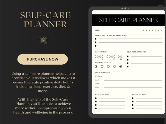 Self-Care Planner Daily Wellness Mood Habit Tracker Printable Print