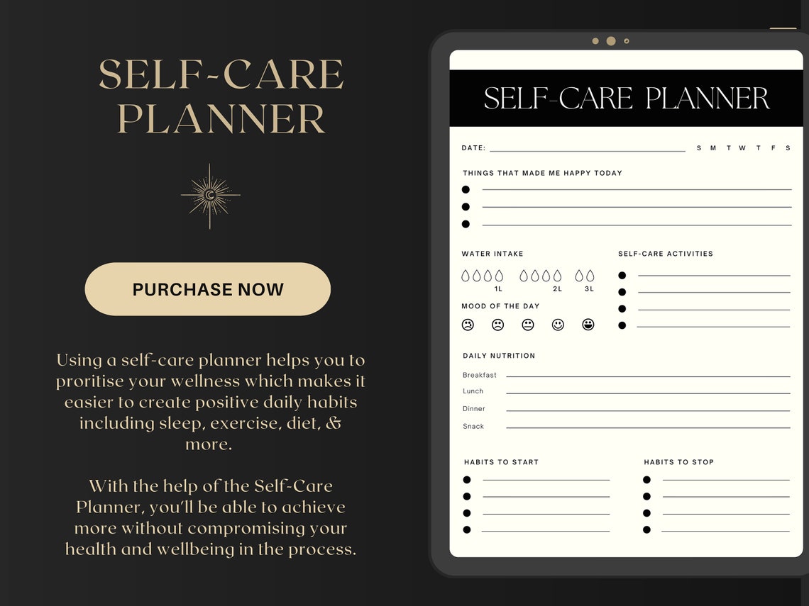 Self-Care Planner Daily Wellness Mood Habit Tracker Printable Print